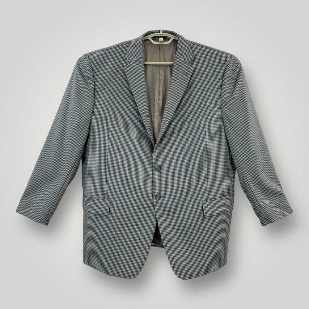 Joseph & Feiss Gold‎ Blazer Mens 44 SHORT Gray Check Single Breasted Wool Blend